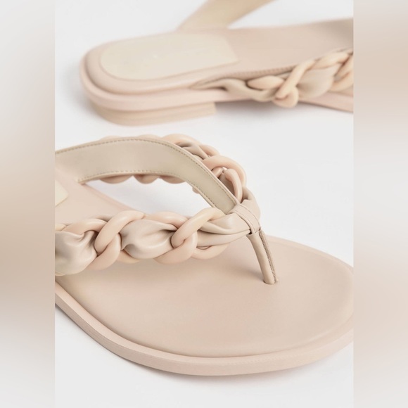 NEW Charles & Keith Vegan Leather Braided Chain Flip Flops Sandals - Picture 2 of 8